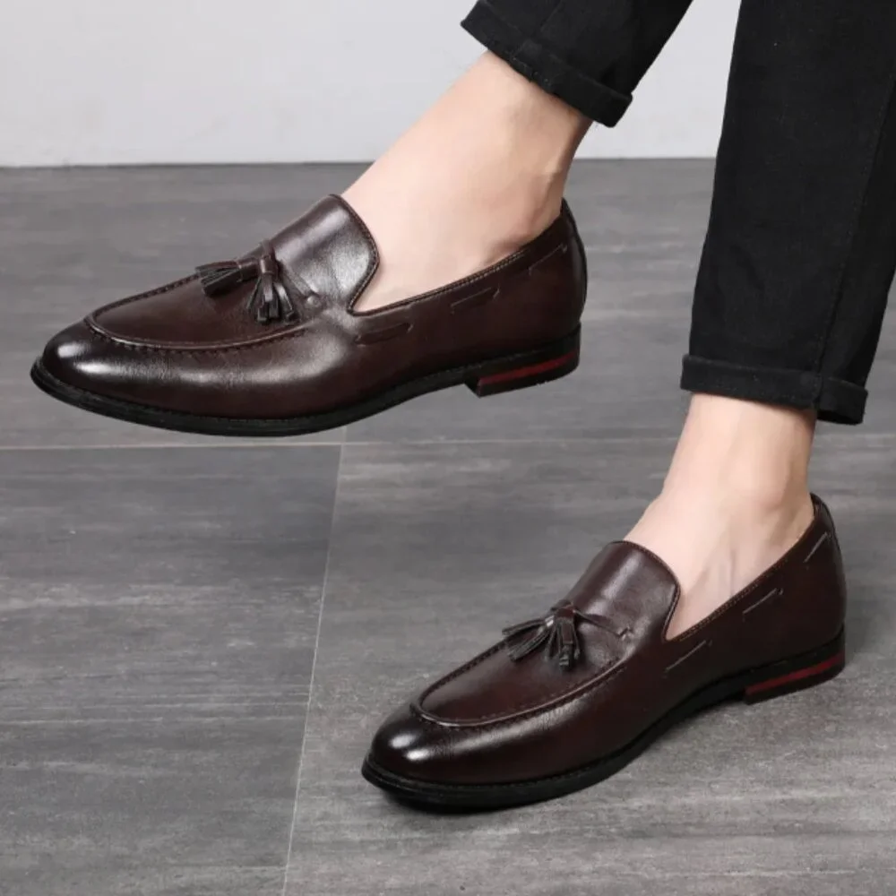 Santimon Mens US 6-11 Brown Fashion Loafers Leather Casual‎ Tassel Slip On Shoes